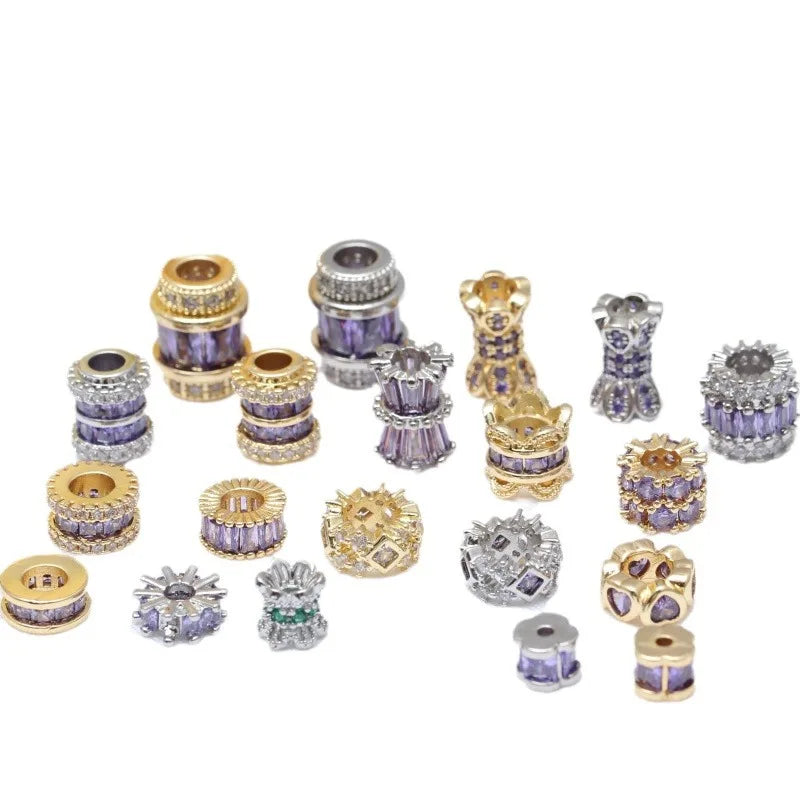 CZ9082 14K Gold Plated Purple Crystal CZ Micro Zircon Bucket Rondelle Spacer Beads DIY Bracelet Jewelry Findings Accessories