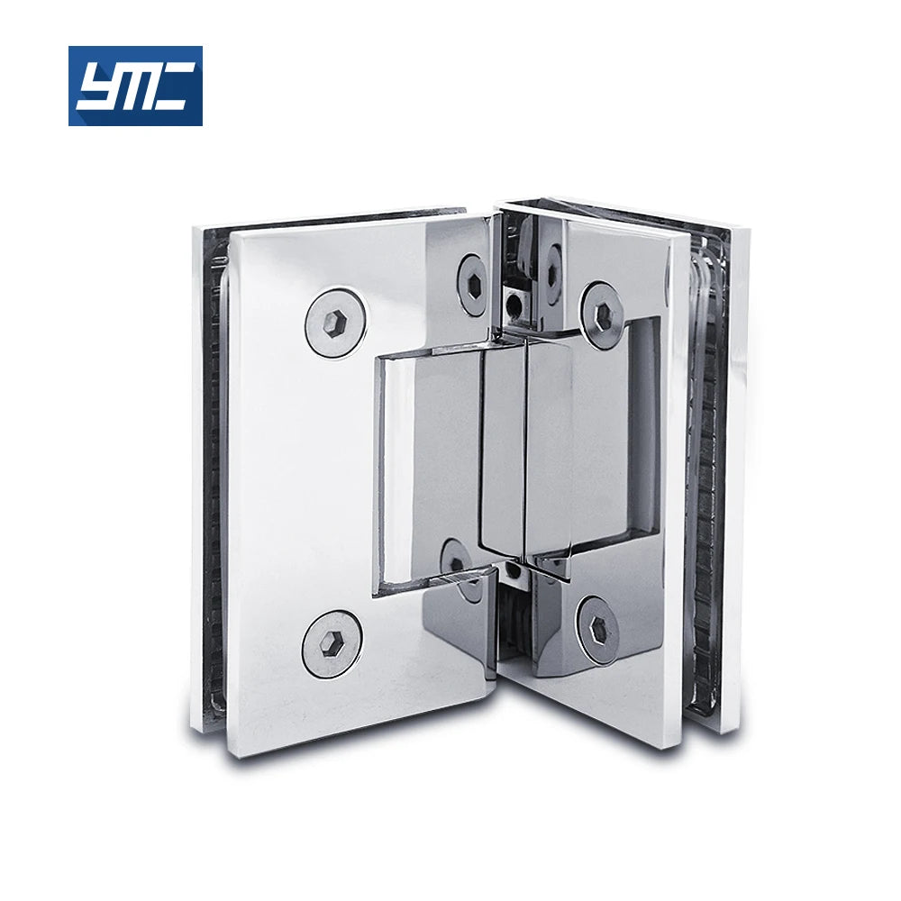 Customizable Brass Shower Door Hinges Chrome Surface 8-10mm Tempered Glass 90 Degree Soft Close Adjustable Modern Bathroom YMC