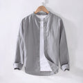 High Quality Men's Linen Shirts Breathable Casual Long Sleeve Stand Breathable for Spring Supply