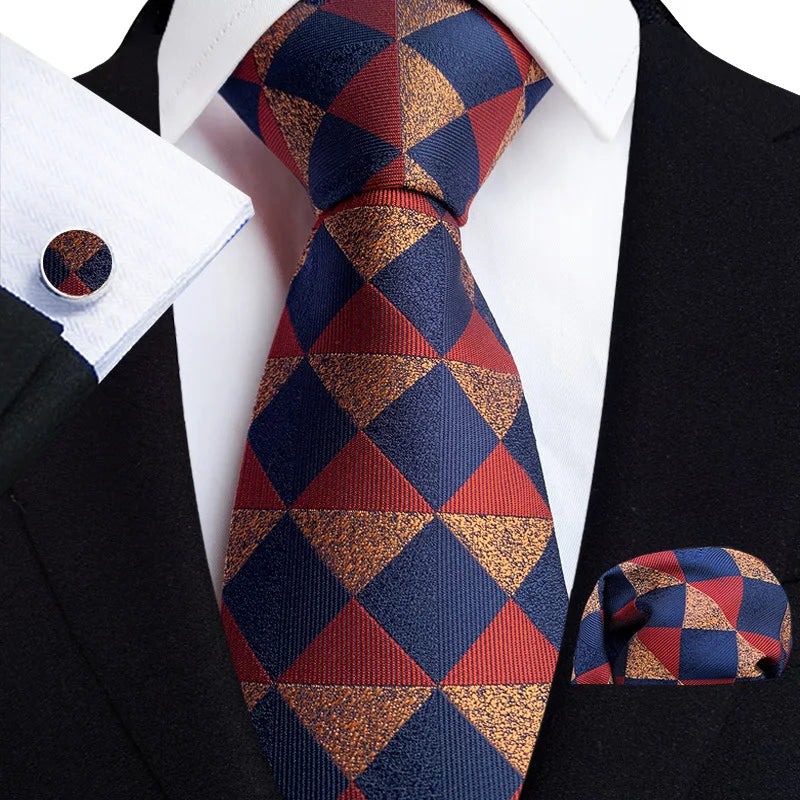 Custom Handmade Mens Necktie Silk Polyester Neck Ties Gift Paisley Hanky Cufflinks Set Luxury Necktie and Pocket Square for Men