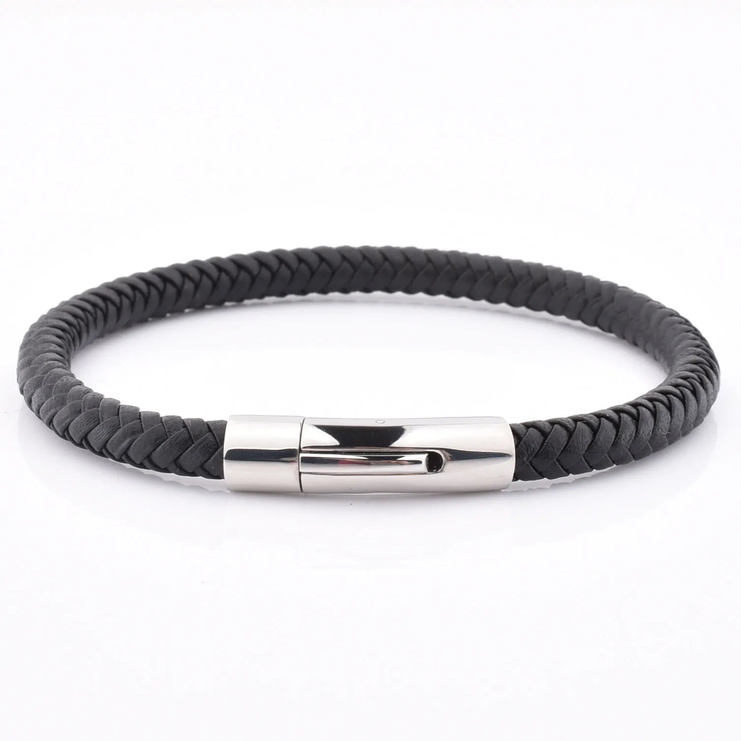Handmade New Model Stainless Steel Clasp Braided Leather Bracelet Black Brown Fashion Charm