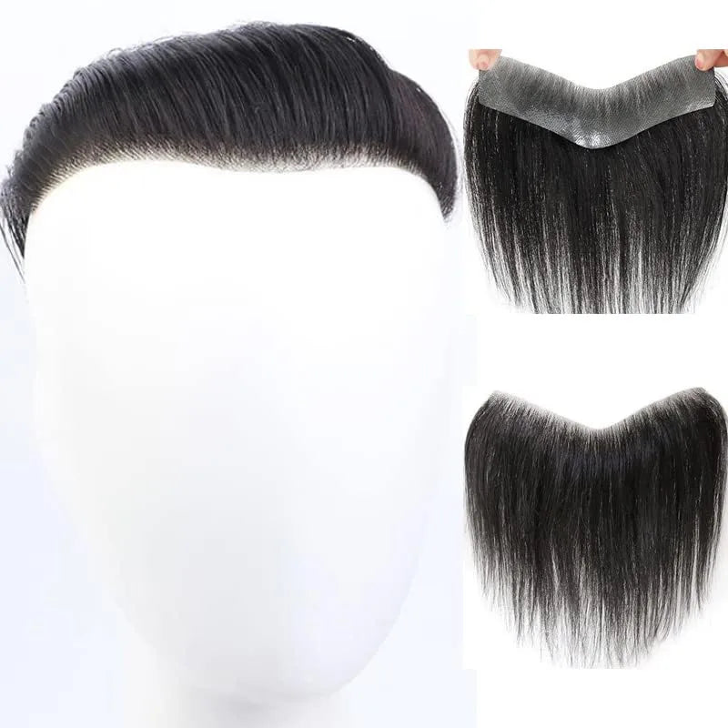 Men's Hairline Toupee 100% Human Hair Frontal Hairpieces 6 Inch V-Shape Hair PU Weft Skin Base Man Hair Replacement Unit