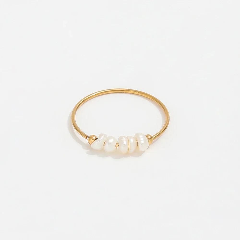 Fenny 18K Gold Plated Fashion Elegant Fine Irregular Freshwater Pearl Ring for Women No Fade Stainless Steel Wholesale Jewelry