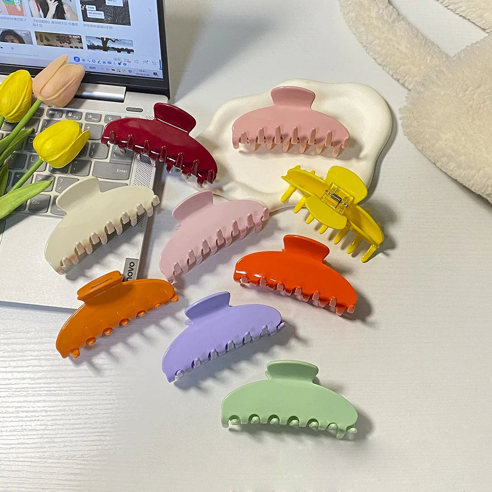 Korean Sweet Girl Acetate Hairpin Solid Color Hair Shark Clip Fashion Bright Hair Accessories