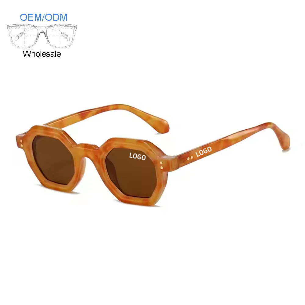 Hot Seller Retro Vintage Sunglasses with Hexagonal Frame Custom Logo PC and TAC Materials Wholesale for Men and Women
