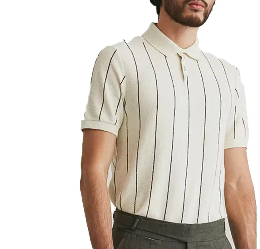 Summer Men's Knitted Sweater Pullover Breathable Solid Color Turn-down Collar Zip Short Sleeve Anti-Wrinkle Printed ODM