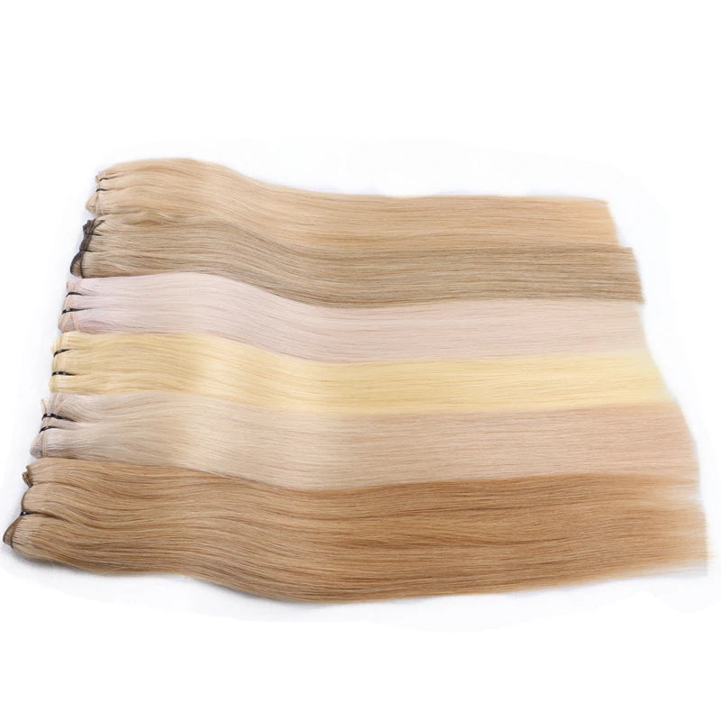 Wholesale Russian Remy Cuticle Aligned Human Hair Extensions Silky Straight Wave 8-30inch Blonde Virgin Machine Double Weft