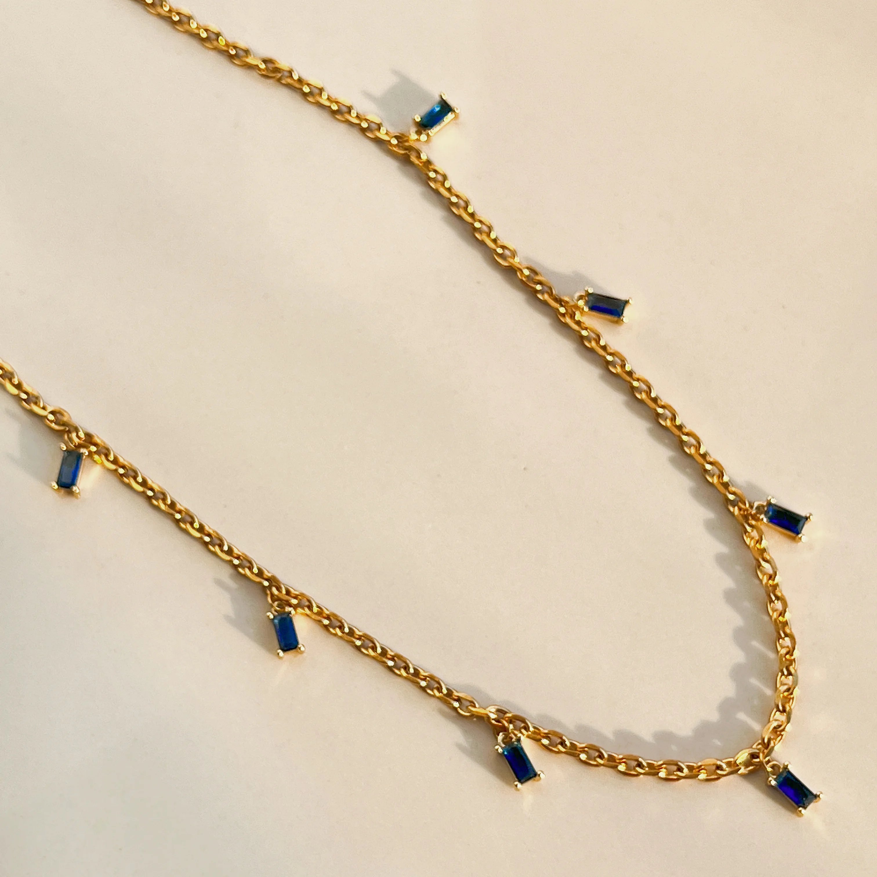 2024 Dazan New 18k Gold Plated Stacking and Matching Design Stainless Steel 7 Noble Green Colorful Zircon Pendant Link Necklace