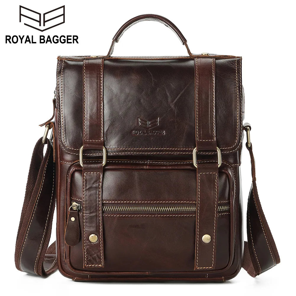 Royal Bagger Messenger Bags for Men Retro Genuine Cow Leather Real Cowhide Business Leisure Handbag Sling Bag Shoulder Pocket