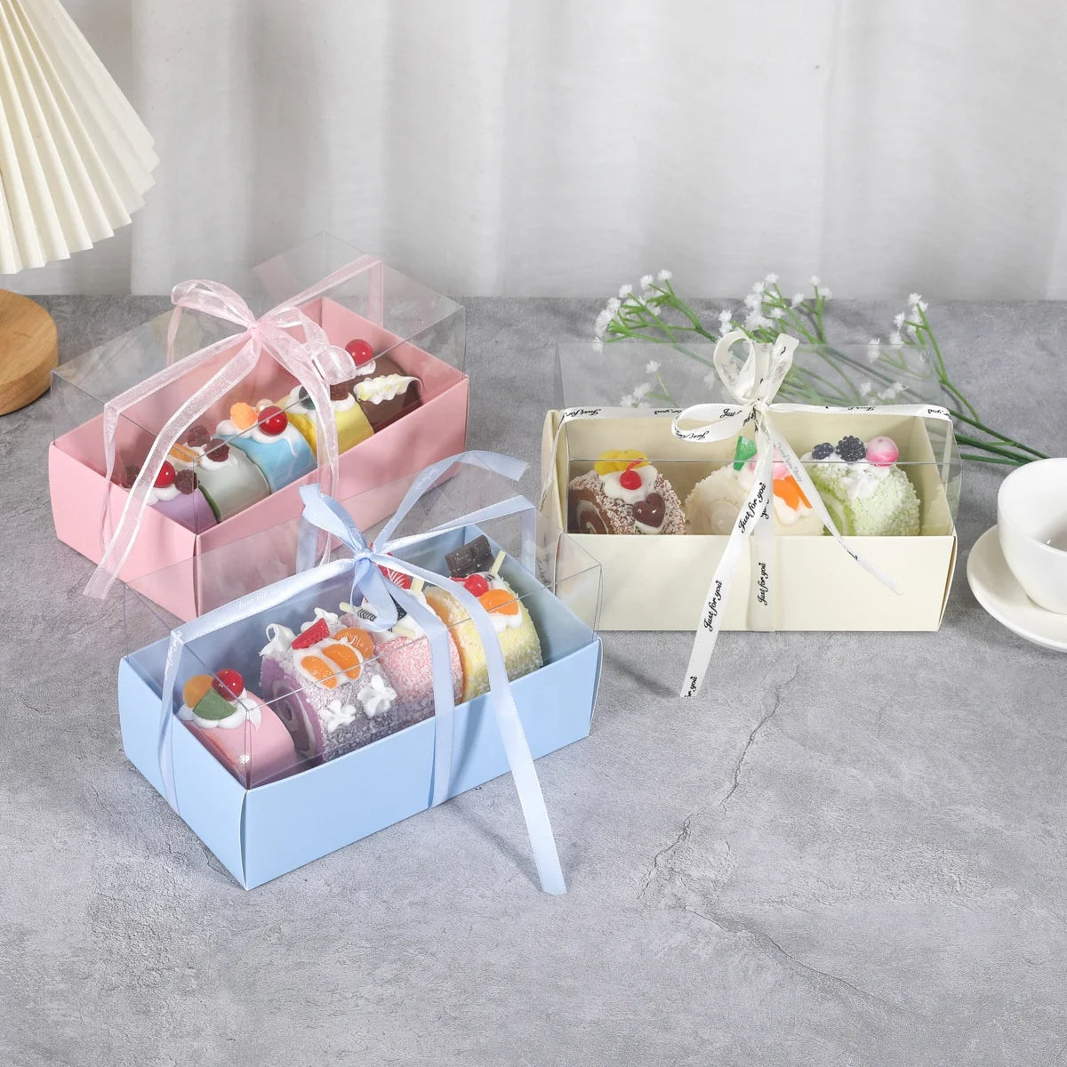 XJH Mother's Day Pink Cake Box Dessert Yellow Cake Boxes With Clear Lid Gift Box for Party Wedding