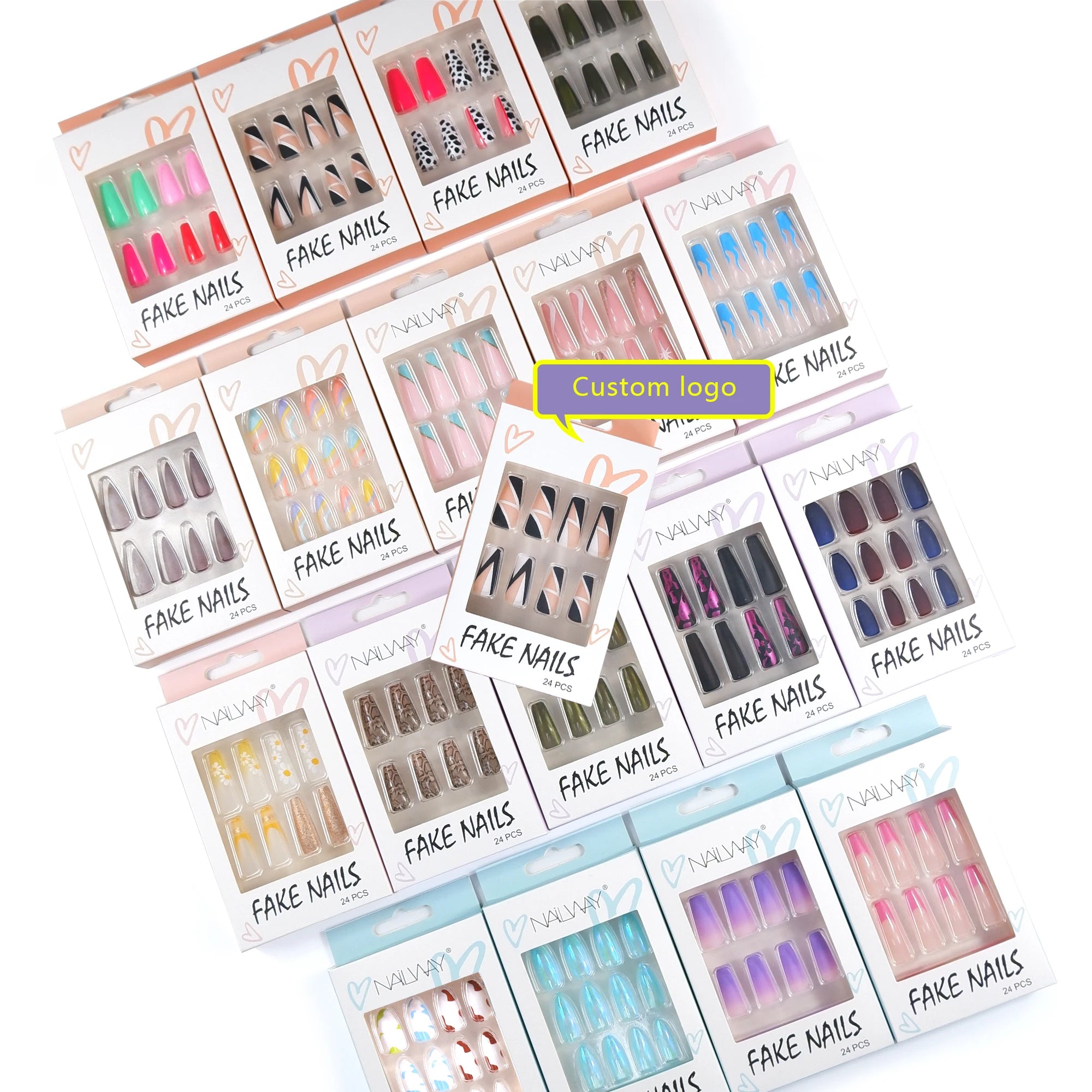 Nailway Medium Long ABS Wholesale Long Coffin Ballerina Artificial Stick on Nails Custom Press on Nails Luxury