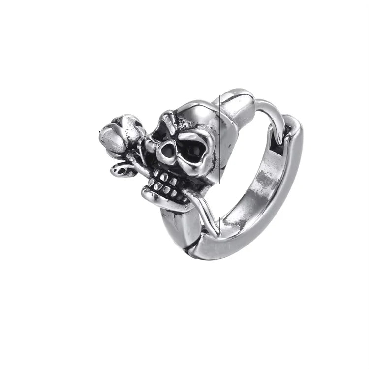 Vintage Stainless Steel Men Earring Jewelry Hip Hop Flower Skull Earrings