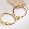 Fashion Heart-shaped Colorful Crystal Beaded Bracelet Simple Luxury Stainless Steel Bracelet for Women