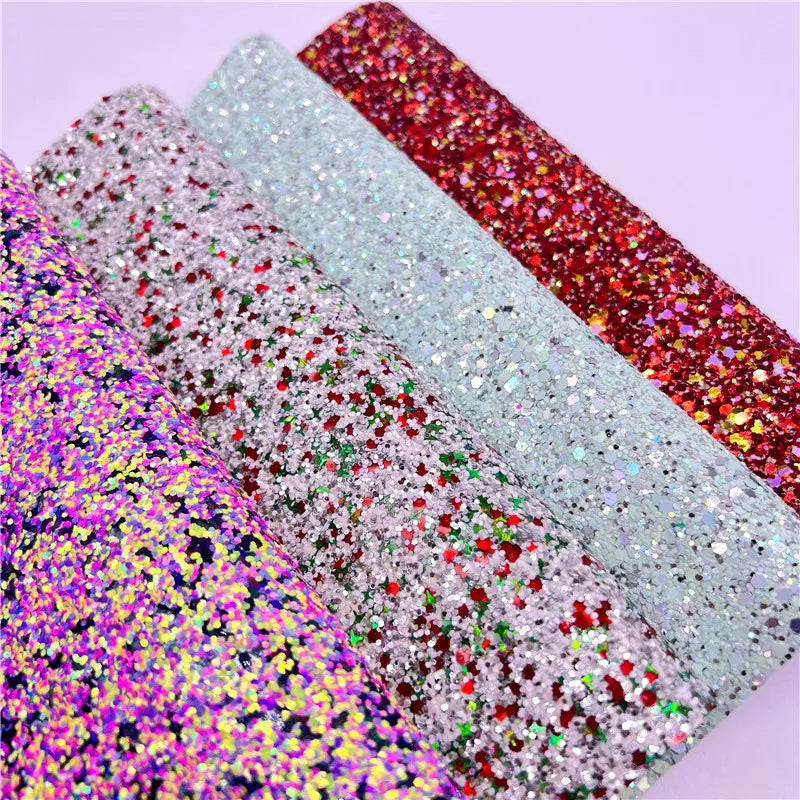 Christmas Chunky Glitter Vinyl Fabric Waterproof for Crafting Bags Shoes Garments Accessories Decorative Items
