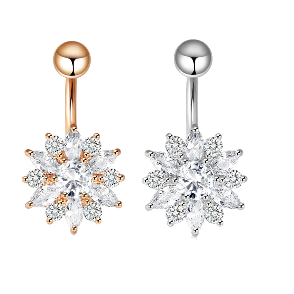Mix Color 10pcs 14G Stainless Steel Belly Button Rings Amber Flower Design Trendy Wedding Gift Navel Ring Ear Barbell Body Helix