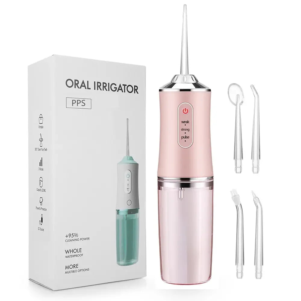 Rechargeable Oral Care Irrigator Portable Dental Oral Irrigator Water Flosser 3-Speed Water Spray Dental Floss Cleaning Device