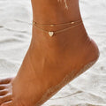 Women Girls Summer Gold Chain Sandal Barefoot Foot Jewelry Layered Anklets Heart Beaded Anklet Bracelet