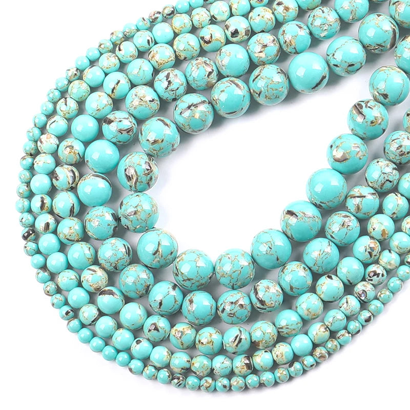 Wholesale Natural Stone Shell Green Glitter Turquoise Stone Loose Round Beads for Jewelry Making