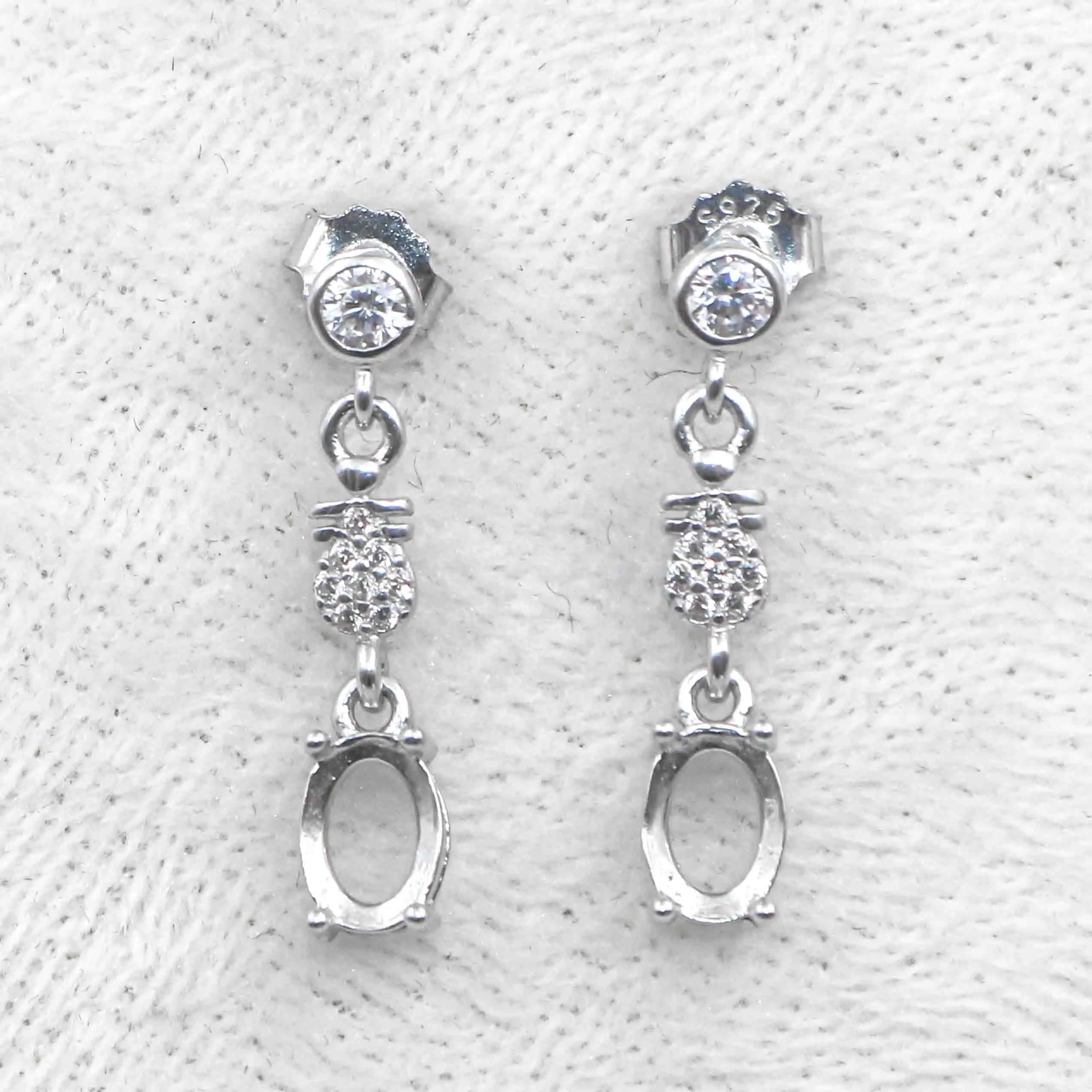 Sterling Silver 5*7mm Semi Mount Stud Eardrops Empty Frame Support Blank Setting S925 Base Without Center Stone DIY for Inlay
