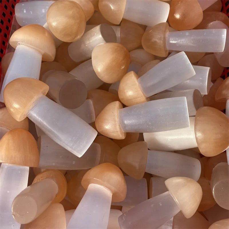 Wholesale Natural Crystal Stone Orange and White Selenite Mushroom for Decoration