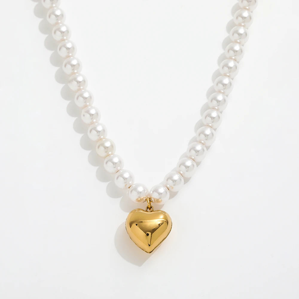 JOOLIM Ready to Ship High End Stainless Steel Hollow Heart Pendant Pearl String 18k Gold Plated Necklace