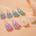 Ethnic Boho Jewelry Heart Rhinestone Delicate Miyuki Handmade Bohemian Chandelier Long Drop Beaded Earrings