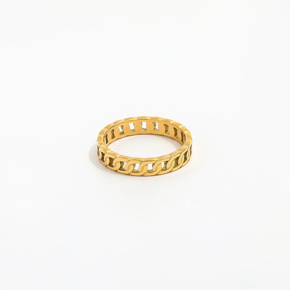 Joolim Link Chain Finger Rings Stainless Steel for Women Gold Plated Geometric Eternity Band Rings Bubble Wrap+opp Bag 6.78