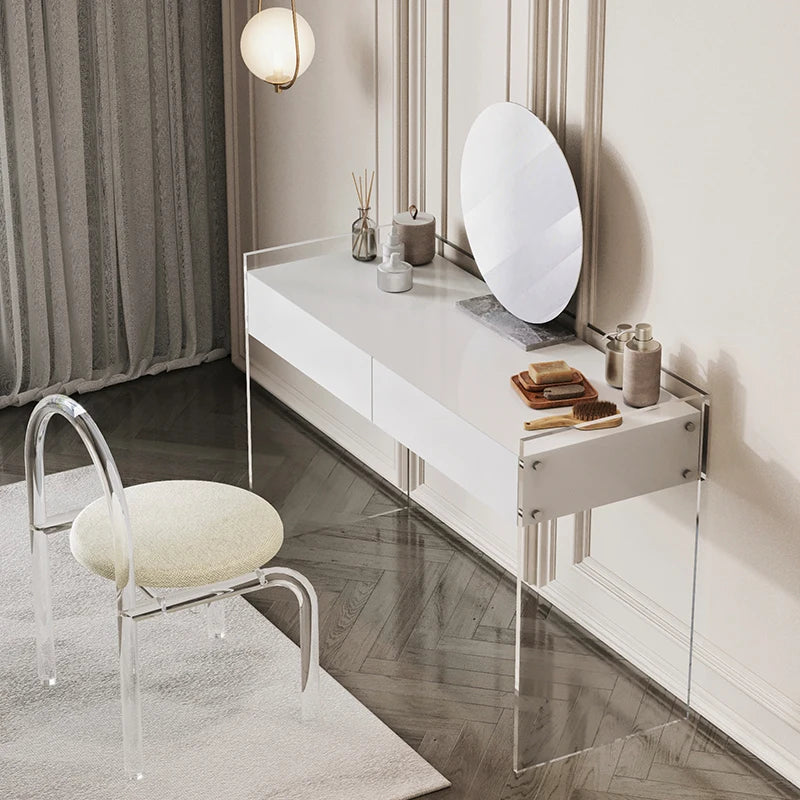 Transparent Acrylic Minimalist Hotel Apartment Bedroom Dresser Table with 2 Pull-out Slide Drawers