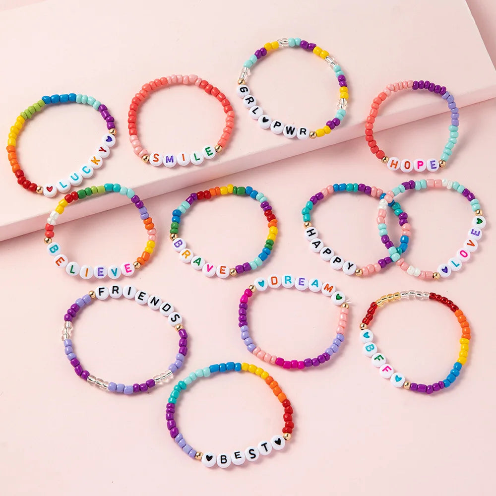 Wholesale Cheaper Alphabet Letters Beads Bracelets Fashion Boho Colorful Dream Hope Love Words Beading Bracelet for Adult
