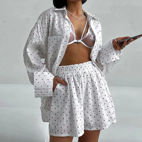 Summer Printed Cotton Shirt and Shorts Two Piece Clothing Home Wear Sleepwear Women's Casual Loungewear Women Sets