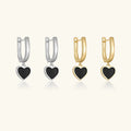 FUAMAY Korean 925 Silver Woman Heart Hoop Earrings Black Enamel Heart Earrings Pendiente De Corazon Colgante Oro 18 k