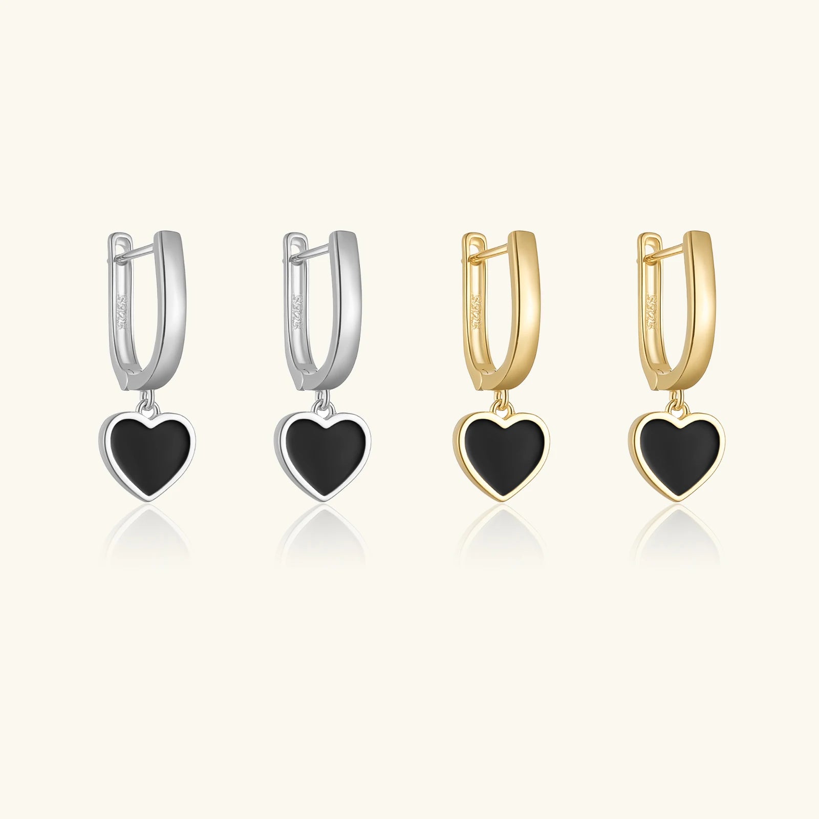 FUAMAY Korean 925 Silver Woman Heart Hoop Earrings Black Enamel Heart Earrings Pendiente De Corazon Colgante Oro 18 k