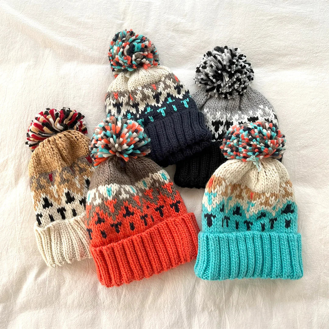 Colorful Knit Pom-Pom Hats Stylish & Cozy for Cold Weather Acrylic Warm Cap with Ball