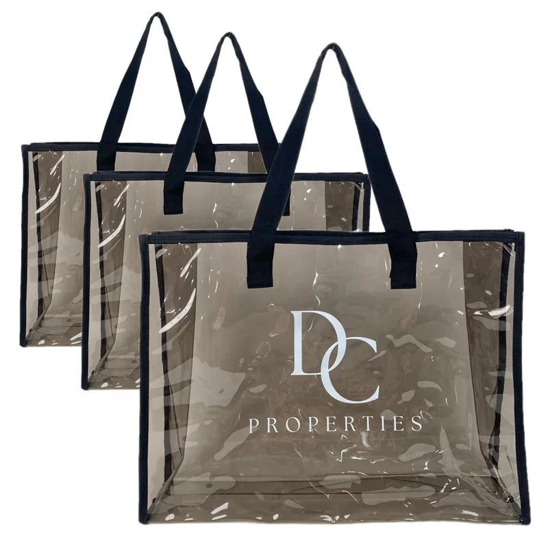 Multicolor Ins Style Transparent Soft Pvc Bags Travel Clear Pvc Cosmetic Trendy Pvc Logo Tote Bags Colorful Shopping Bag