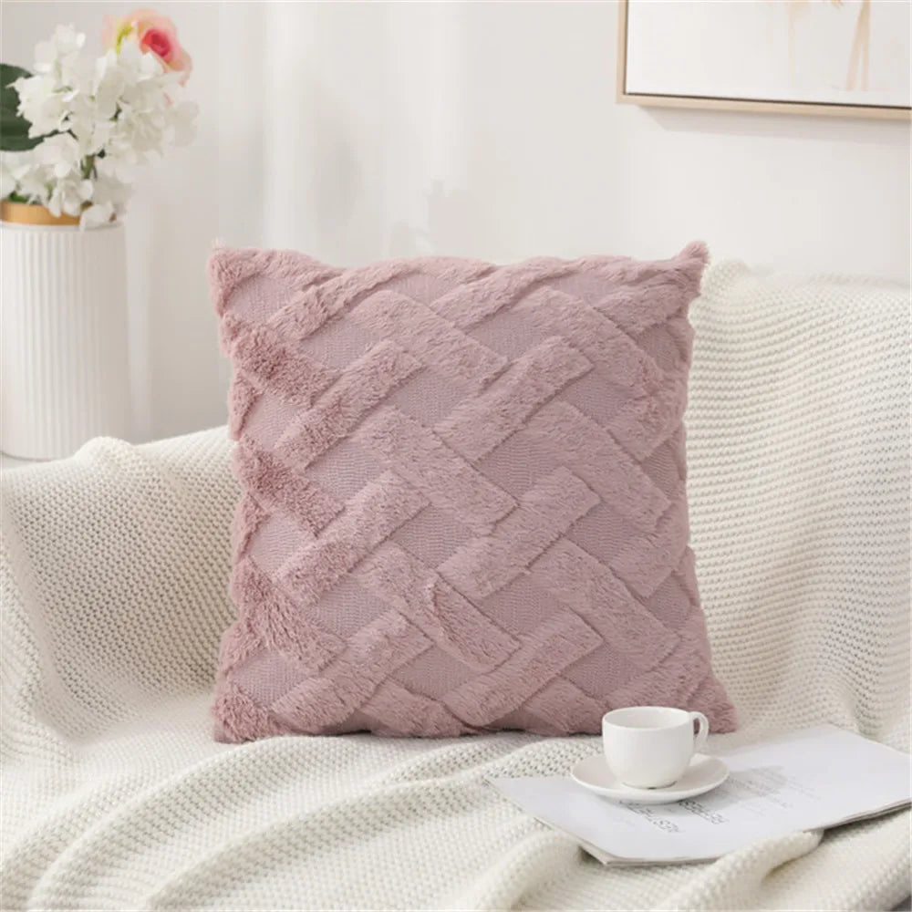Luxury Soft Short Plush Geometric Embroidery Decorative Throw Pillowcase Pillow Shell for Sofa Bedroom Square Cushion Cover
