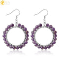 CSJA Hot Natural Crystal Drop Earring Handmade Wire Wrapped Stone Bead Circle Dangle Earrings for Women G572