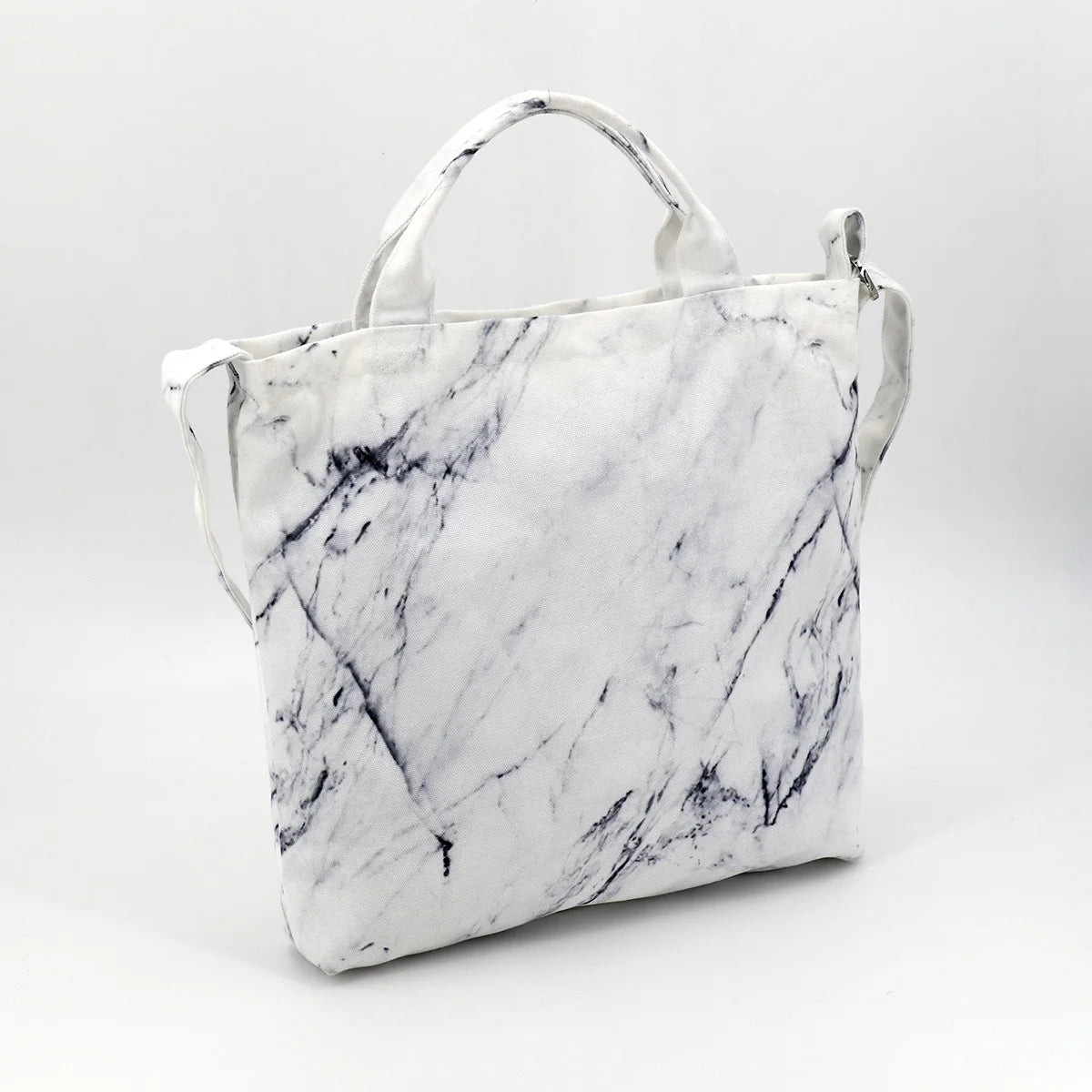 Factory Price 100% Cotton Canvas Tote Bag Customized Fashion Marble Shopping Bag with Long Strap for Women Eco