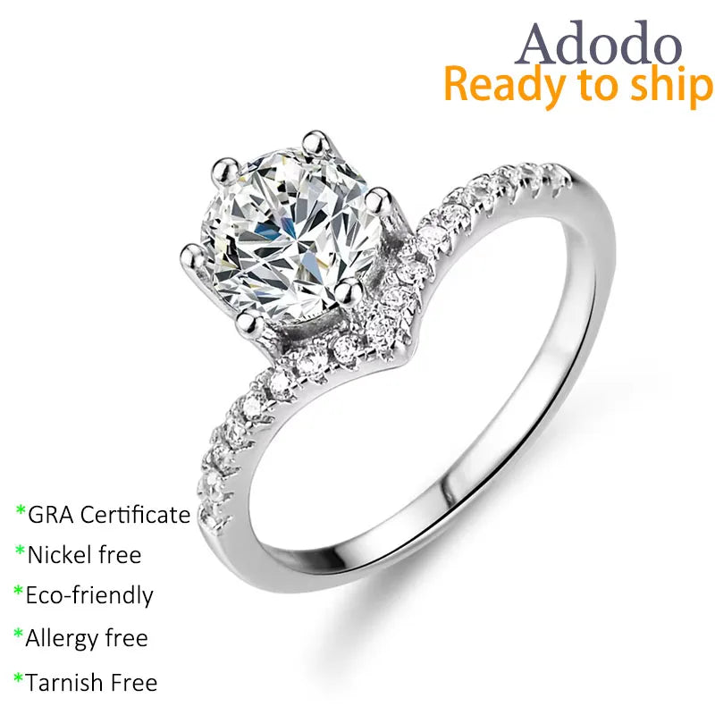Ready to Ship Women's 925 Sterling Silver Six Claws Classic 1-carat Moissanite V-shape Fashion Ring As Wholesale Price