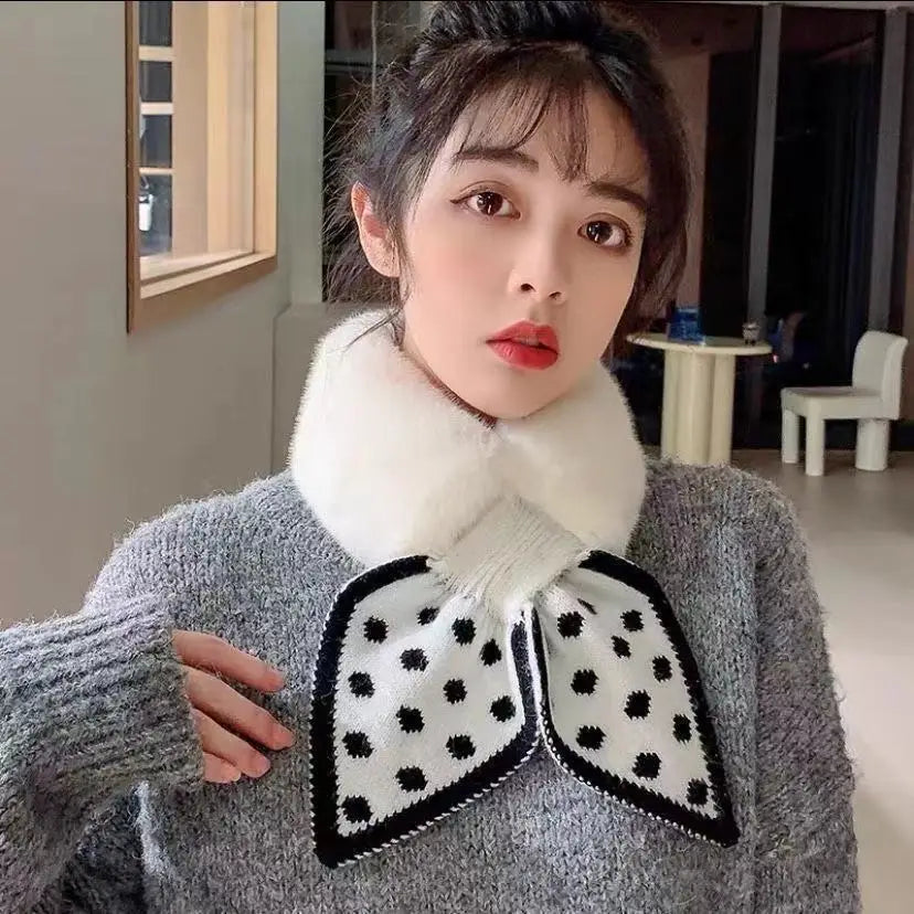 Knitted Faux Rabbit Fur Shawl Cross Scarf Collar Winter Collars and Scarves Neck Cover Women Luxury Neck Warmer Scarf Collar