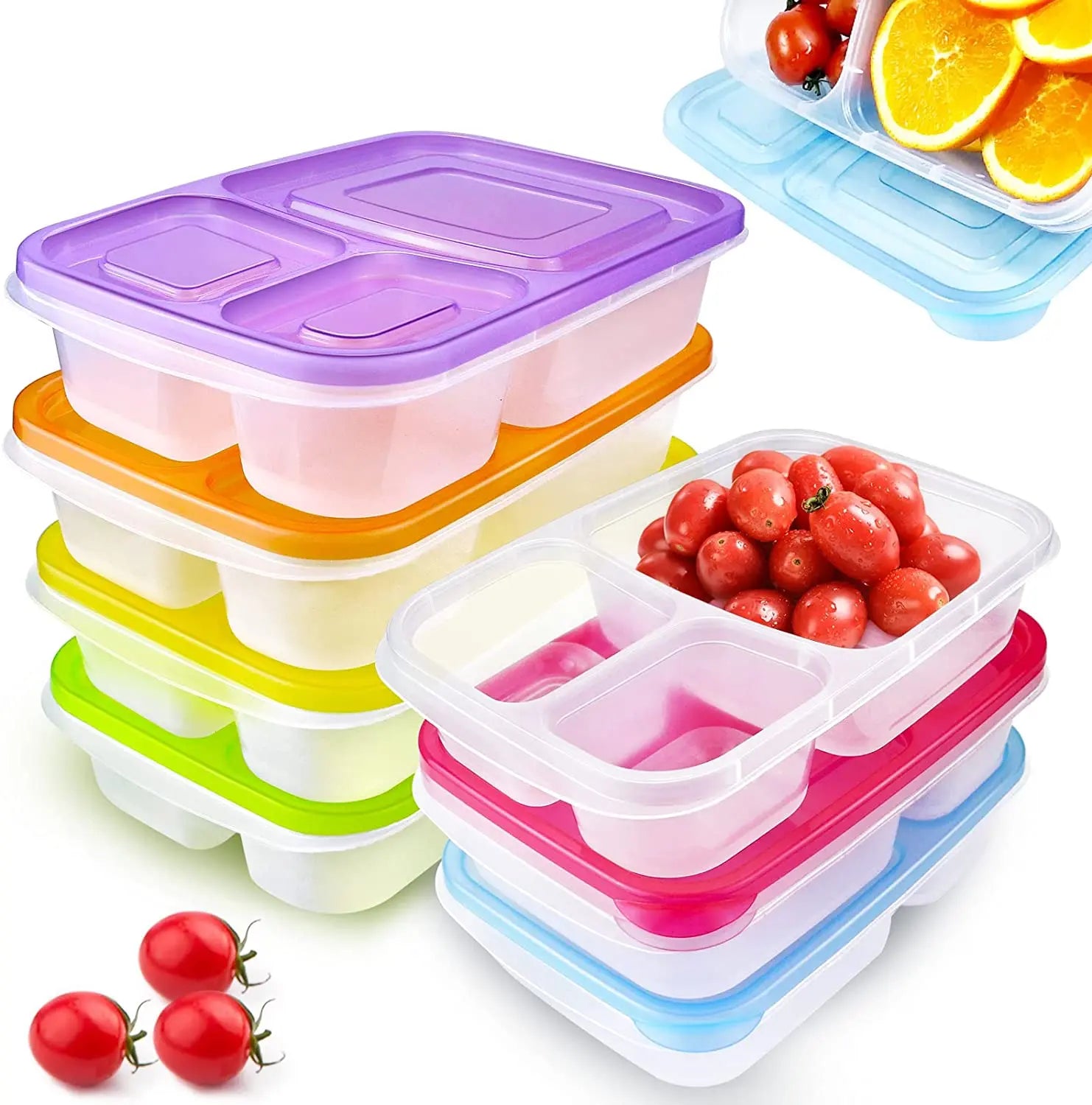 Portable 3 Grids Food Storage Container  7 Pack Bento Lunch Box for Kids Adults Picnic Travel