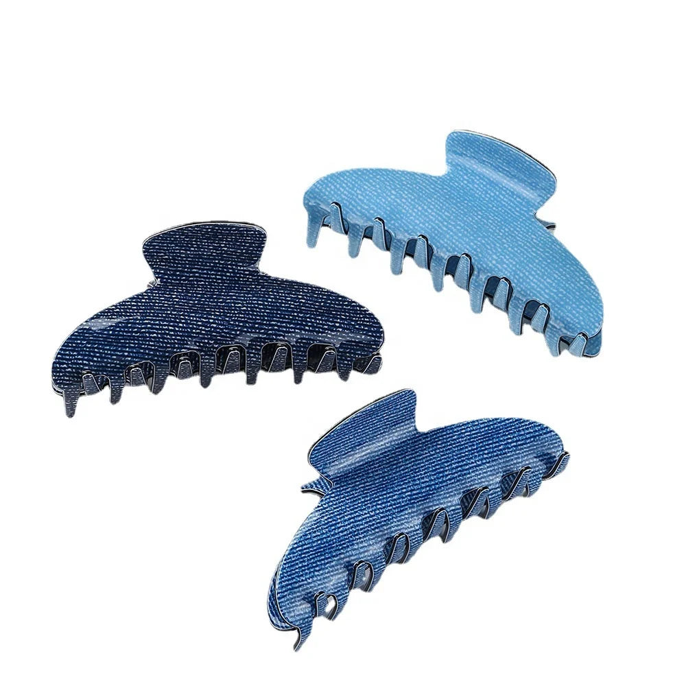 MIO New Arrival 10cm Arc Shape Denim Hair Claw Fashionable Claw Clamp Blue Jean Hair Holder Acrylic Calw Clip Women Girls