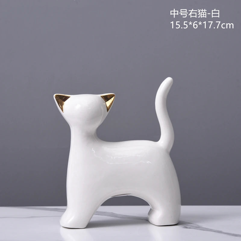 Modern Home Crafts Hand-painted Cute Series Stoneware Living Room Decor White Cat Statue Figurines for Kids