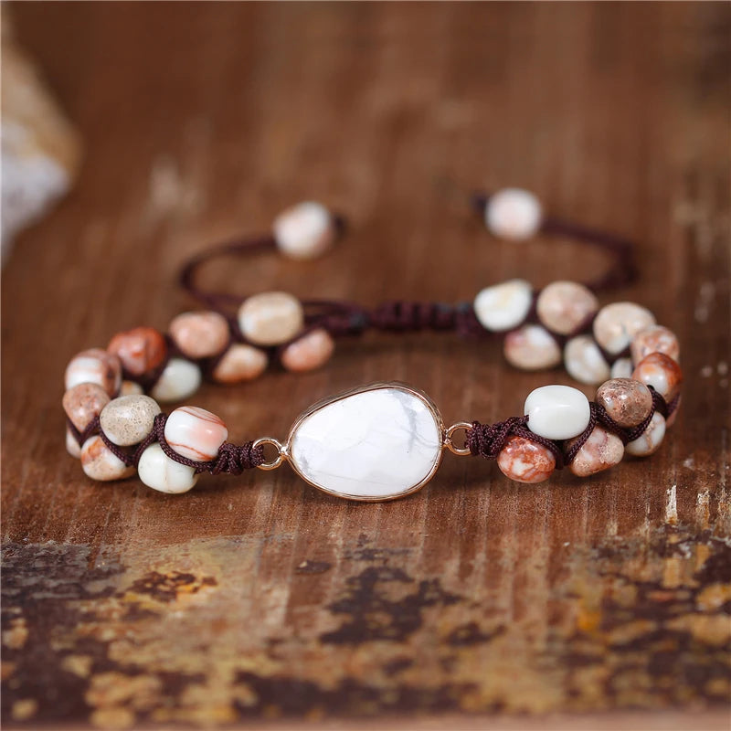 YueTong BOHO Charm Bracelets Jasper String Braided Bracelets Natural Stone Wrap Bracelet Friendship Jewelry Wholesale Dropship