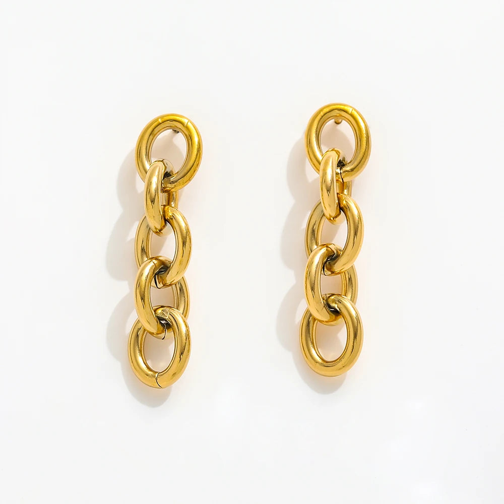 JOOLIM  High End 18K Gold Plated Link Chain Earring Stainless Steel Earrings Gold Jewelry New