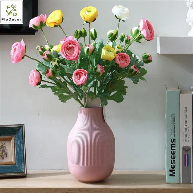 5 Heads Ranunculus Flower Artificial Silk Ranunculus Lotus for Home Hotel Wedding Decoration