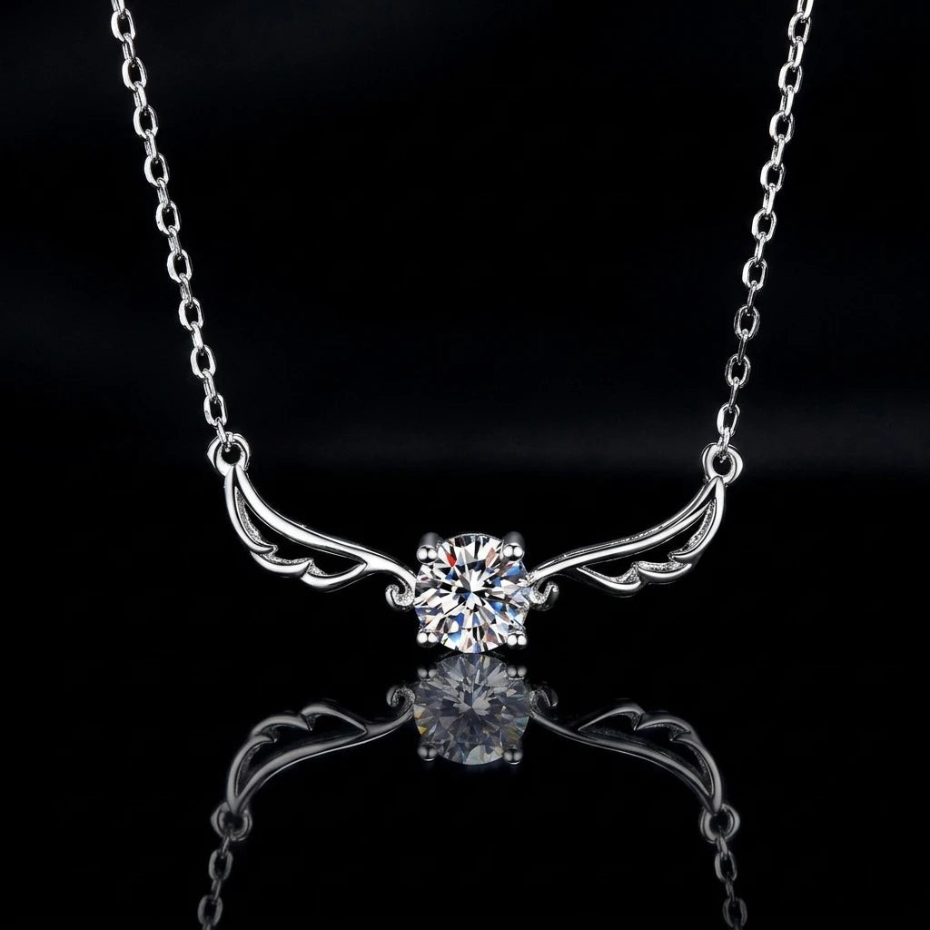 Premium Sense of Fashion Versatile Angel wings GRA Moissanite Pendant S925 Sterling Silver Necklace for Women