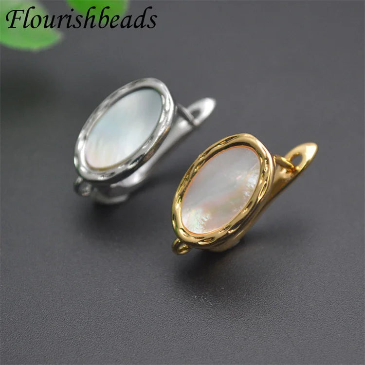 Wholesale Good Quality Anti Rust Gold Color Natural Mop Shell Oval Earring Hooks Findings for Jewelry Making