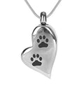Paw Print Heart Urn Stainless Steel Pet Heart Cremation Jewelry Ashes Necklace Keepsake Paw Memorial Urn Pendant Casket Ash Urn