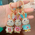Lovely Diamond Crystal Animal Cartoon Rabbit Keyring Colored Rhinestone Rabbit Pendant Car Keychain