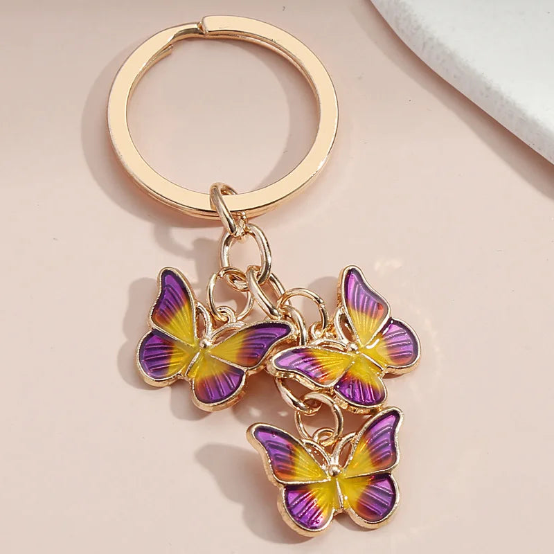 Manufacturer Colorful butterfly Pendant Key Chain Metal Key Chains Rhinestone Enamel Charm Key Ring Bag Accessories Car Keychain